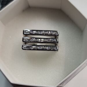 Bomb Party Ring Size 8 Silver Triple Bar Ring with Clear Stones